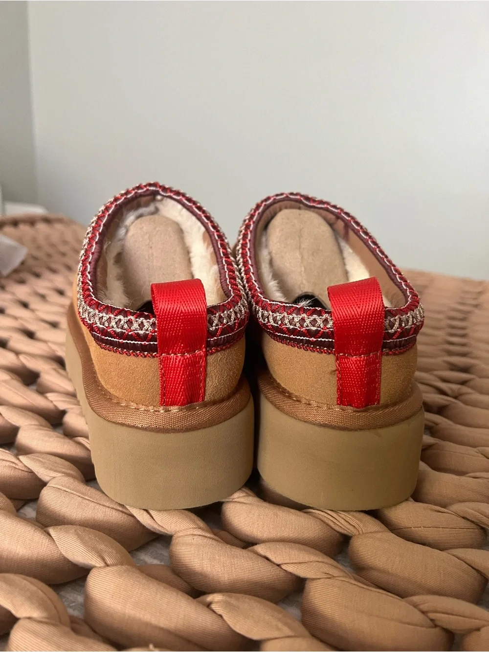 UGG Chestnut Mule Slippers with Red Trim - Picture 4 of 6
